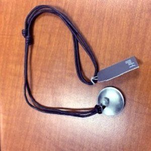 Silver pearl and black rope necklace